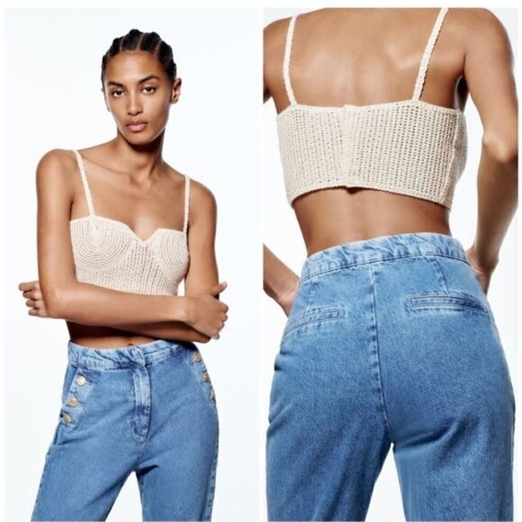 Zara High Rise Sailor Button Slant Pocket Jeans Vintage Wash Straight Leg Sz S - Picture 3 of 14